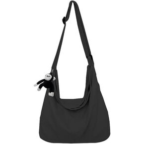 Aesthetic Canvas Messenger Bag with Cute Gorilla Ornament Fit 15.6 Inch Laptop, Vintage Crossbody Bag for Women and Men