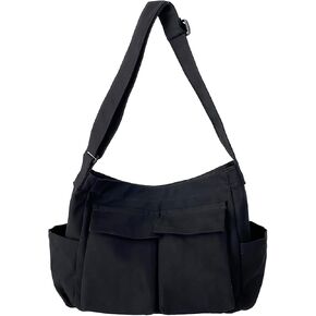 WITERY Canvas Messenger Bag - Large Hobo Crossbody Bag for Women and Men, Casual Ladies Tote Bag Retro Denim Handbag