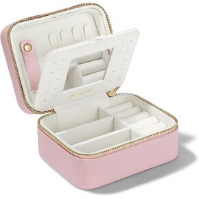 PAVOI Emerald Faux Leather Travel Jewelry Box for Women - Compact Case with Mirror - Portable Jewelry Organizer for Rings, Necklaces, Earrings, and Bracelets