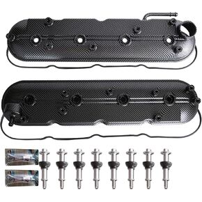 MITZONE Aluminum Valve Cover Compatible with Silverado Sierra Express Savana Trailblazer Avalanche Suburban Tahoe Yukon Escalade 4.8L 5.3L Camaro CTS-V Firebird 5.7L 6.0L 6.2L V8 Carbon Strip Type