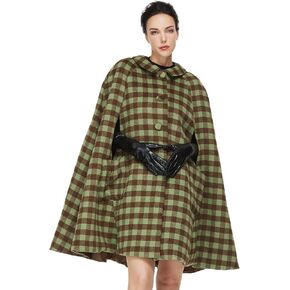 Women Wool Blend Cape Coat with Pockets Vintage Idyllic Single-Breasted Pea Coat Outwear for Fall Winter