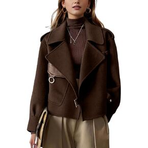 chouyatou Women's Business Casual Wool Coat Suit Top Open Front Loose Dressy Blazer Jacket Trench Coat