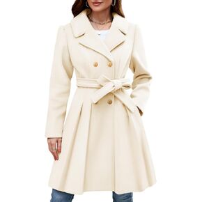 Heekpek Women's Wool Blend Trench Coat Slim Double Sterch Tourch Lapel Pea Coat Scay A Jacket مع جيوب (S-XXL)