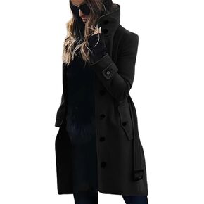 chouyatou Women's Single Breasted Stand Collar Wool Coat Business Casual Midi Long Winter Pea Coat