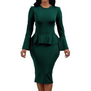 Women's Dress Work Business Dress Bodycon Split Long Sleeve Round Neck Pencil Dresses