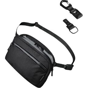 ALPAKA Flight Sling Black - Men's 2L Travel Sling Bag with HUB Carabiner Quick Release Key Clip - Magnetic Latch - Attach to ALPAKA Sling Bag, Belt Loops