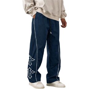 SHENHE Men's Casual Straight Leg Drawstring Pants Cross Print Loose Pants Trousers