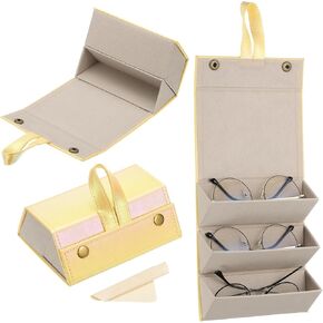 PATIKIL Travel Sunglasses Organizer, Foldable Sunglasses Holder Leather Sunglass Storage Organizer Case Portable