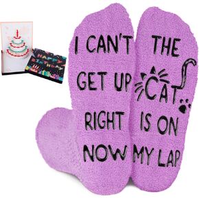 Birthday Gifts for Women with Novelty Cat Socks, Funny Mom Birthday Gifts with Pop Up Greeting Card, Cat Lover Gifts for Women