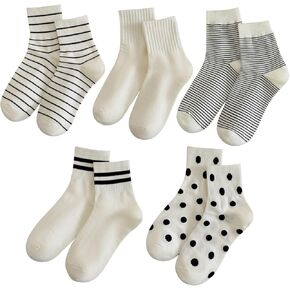 MarJunSep Women's Striped Socks Cute Ankle Crew Dots Ribbed Athlete Cotton Fashion Socks Teen Girls