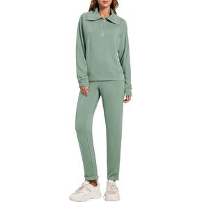Women's 2 Piece Sets Sweatsuit Lapel Half Zip Sweatshirt Sweatpants Lounge Matching Sets Fall Outfits