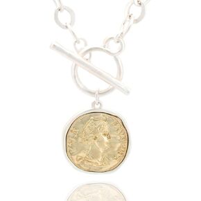 Chunky Gold Coin Pendant Necklace Trendy Layered Statement Chain for Women, Antique Toggle Design with Thick Link, Fashionable Necklaces for Women