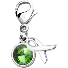 CHOORO Green Awareness Ribbon Clip on Charm Gift for Lymphoma/Lyme Disease/Mental Illness/Bipolar Disorder/Cerebral Palsy