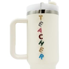 Teacher Cup Decorations– Teacher Appreciation Water Bottle Chain Tumbler Straw Toppers Charm for Stanley 30oz 40oz (Blue)