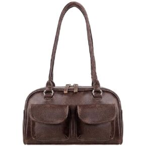 Y2K Shoulder Purses for Women Trendy - PU Leather Retro Boston Handbag, Lightweight and Versatile for Work and Travel