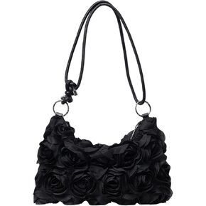 QWINEE Women's 3D Flower Clutch Purse Handbags Top Handle Shoulder Bags with Adjustable Strap
