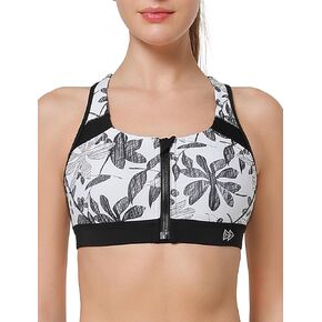 Yvette Racerback Sports Bras for Women High Impact Front Zip Supportive Wireless Workout Bra