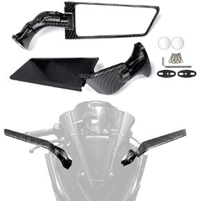 Motorcycle Mirrors Adjustable Rotating Stealth Mirrors Rearview Mirror Carbon Fiber Style for CBR300R CBR500R CBR600RR CBR1000RR Ninja 300 400 650 ZX10R GSXR 600 750 Side Wing Mirror (White)