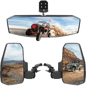 UTV Side Mirrors + Center Rearview Mirror Kit ، متوافقة مع Polaris Ranger 1000 900 570 (المرآة المركزية مناسبة فقط للنماذج ذات الثقوب المنسدلة ، غير متوافقة مع الأبواب الكاملة)