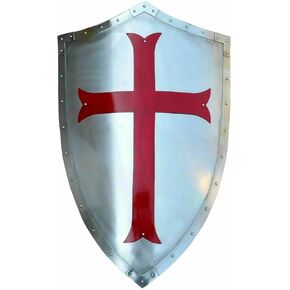 Knight Templar Shield Red Cross Medieval Armor Combat Hand Forged Shield ~ Handmade LARP Cosplay Costume Shield ~ Battle Crusader Shield 28"