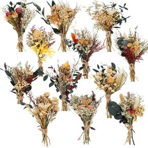 Layhit 12 Pack Boho Dried Flower Bouquet Mini Wedding Handmade Dry Flowers Decor for Vase Crafts DIY Photo Boutonniere for Men Floral Plant for Bridesmaid Gift Birthday Decor(Rustic)