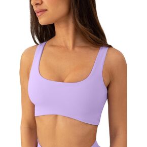 PAVOI ACTIVE Curve Hem Scoop Neck Sports Bra for Women - Medium Support Buttery Soft Low Cut Workout Yoga Bras - FlexFlow