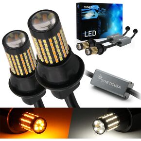 Syneticusa 1157 Error Free Canbus Dual Color Type 2 Switchback LED Turn Signal Light Bulbs No Hyper Flash All in One Built In Resistors (Turn Signal-Amber)