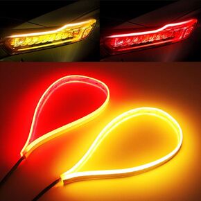 OPP ULITE Red Amber LED Strip Light 2Pcs 23 Inches 114 PCS Led Chip Dual Color Waterproof Car Flexible Led Driving Light Strip Switchback Headlight and Turn Signal Light Tube Easy Paste Install