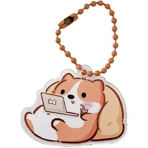 Corgi Keychains with Alloy Bead Chain, Cute Key Chain Decor for Bags Car Keys, 2.76" Acrylic Keychain Gift for Corgi Lovers
