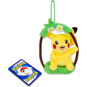Nintendo Pikachu Plush Keychain Set - Pikachu Bag Clips Bundle with 5" Pokemon Pikachu Keychain Plush Plus Pokemon Cards | Pokemon Plush Keychains for Backpack