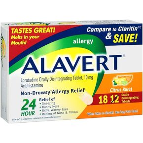Alavert Allergy 24-Hour Relief (Citrust Burst Flavor Orally Disintegrating Tablets), Non-Drowsy, Antihistamine, 18 Count (Pack of 2)