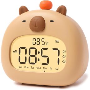 Cute Capybara Alarm Clocks, Kids Alarm Clock, Cute Nightlight LCD Backlit, Luminous, Snooze, Cordless Rechargeable Alarm Clock for Kids, Teenage, Girls, Back to School Gifts