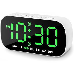 Small Digital Alarm Clocks for Bedrooms, 5 Levels Brightness Dual Alarm 12/24Hr and Snooze Simple Large Numbers Plug in Loud Desk Digital Clock for Heavy Sleepers Adults Teens (White)