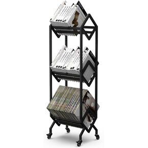 الكتب الكتب CART RACK Industrial Metal Bookcogice 3 Tier With With Wheels Modern Notish Design Magazines Files Album Necipe Organizer for Sofa End Bed بجانب (3 Tier)