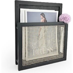حامل مجلة Wooden Wall ، منظم ملفات بوهو ، رف مجلة مثبتة على الحائط ، حامل ملفات لغرفة المعيشة في غرفة المعيشة ومكتبها ، منظم البريد المعلق (أسود)