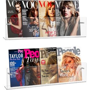 HBlife 17 Inch 2 Pack Clear Acrylic Magazine Holder, Wall Mounted Floating Bookshelf, Brochure Display Rack for Office, Living Room, Waiting Room, Nursery, Home Storage in Kuwait