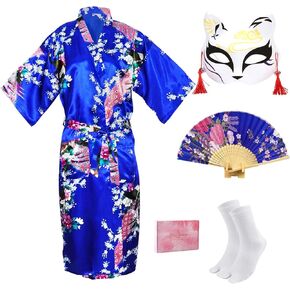 كيمونو للنساء اللباس الياباني اللباس Yukata Cosplay Anime Peacock Costume Restrobe Sleepwear Mask Set Set