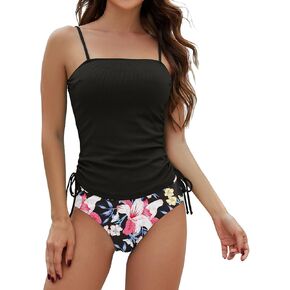 Century Star Two Piece Ribbed Tankini Swimsuits for Women 2025 Tummy Control Bathing Suits Tops with Floret Boyshorts