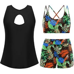 AI'MAGE Womens 3 Piece Tankini Swimsuits Tummy Control Bathing Suits Tank Top with Bra Boy Shorts Summer Swimwear S-XXL