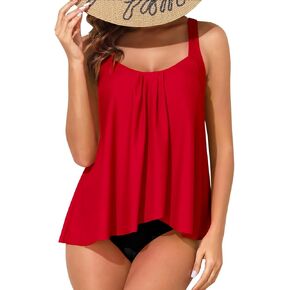Heytalalala للسيدات Tankini Swimsuits قطعتين تحكم في البطن بدلات الاستحمام Flyaway Swim Top مع شورتات متواضعة ملابس السباحة