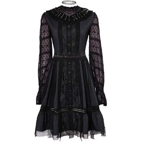 Costhat Women Girls Lydia Deetz Costume Halloween Lydia Deetz Black Dress Outfits القوطية