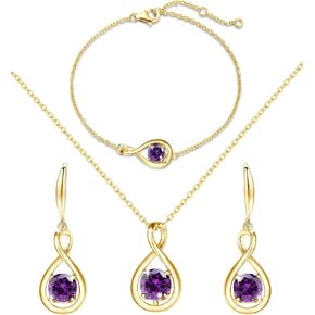 FANCIME February Birthstone Jewelry for Women Sterling Silver Yellow Gold Plated Earrings Infinity Bracelet Amethyst Pendant Necklace Birthday Gift for Her Mom Lady