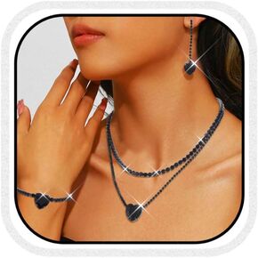 Unicra Silver Rhinestone Necklace Earrings Bracelet Sets Bridal Wedding Jewelry Set Heart Costume Jewelry Sets for Women and Brides