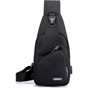 Travel Sling Bag Waterproof Crossbody Bags Fit for Daily Life with USB Charging Hole Nylon Universal Motorcycle Bags Fit for Hiking Travel Black
