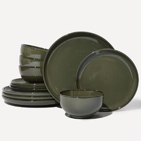 Gradient Green Stoneware Dinnerware Set, 12pcs Reactive Glaze Plates and Bowls Sets, Handmade Round Dishes Set for 4,Highly Chip and Crack Resistant Modern Plate Set in Kuwait
