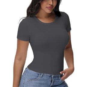 Womens T Shirts Basic Short Sleeve Crew Neck Slim Fit Tees Summer Workout Casual Bodycon Tops 2025