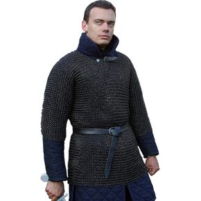 AnNafi® Medieval Hauberk Chainmail Full Sleeve Shirt Mild Steel 10 mm Butted Ring | Reenactment Cosplay Costume