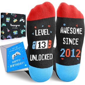 HAPPYPOP 13th Birthday Gift Ideas for Teen Boys Girls - Awesome Since 2012 Birthday Socks with Greeting Card