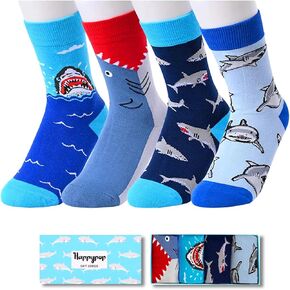 HAPPYPOP Silly Shark Socks for Kids - Crazy Boys Birthday Shark Gifts, Greeting Card Socks Kids 7-9 Years