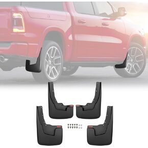 اللوحات الطينية الشاحنة لعام 2019-2024 Dodge RAM 1500 مع مشاعل Fender OEM (نمط جديد للجسم) ، وحراس الطين الأمامي والخلفي لم يرقوا إلى إكسسوارات حراس دفقة الحفر 4 مساءً (وليس للموديلات الكلاسيكية أو TRX)